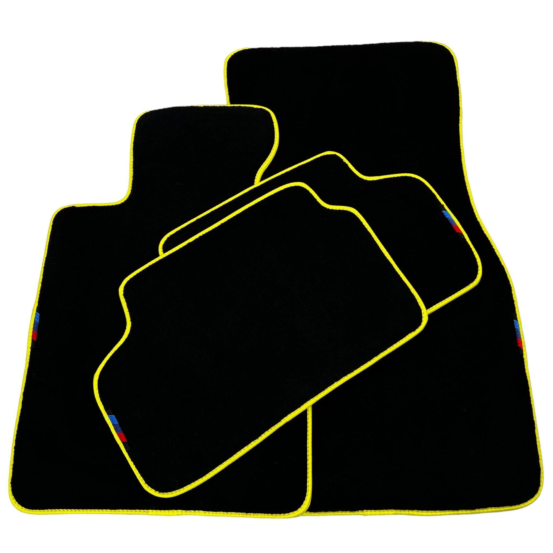 Black Mats For BMW 5 Series E34 Sedan | Yellow Trim - AutoWin
