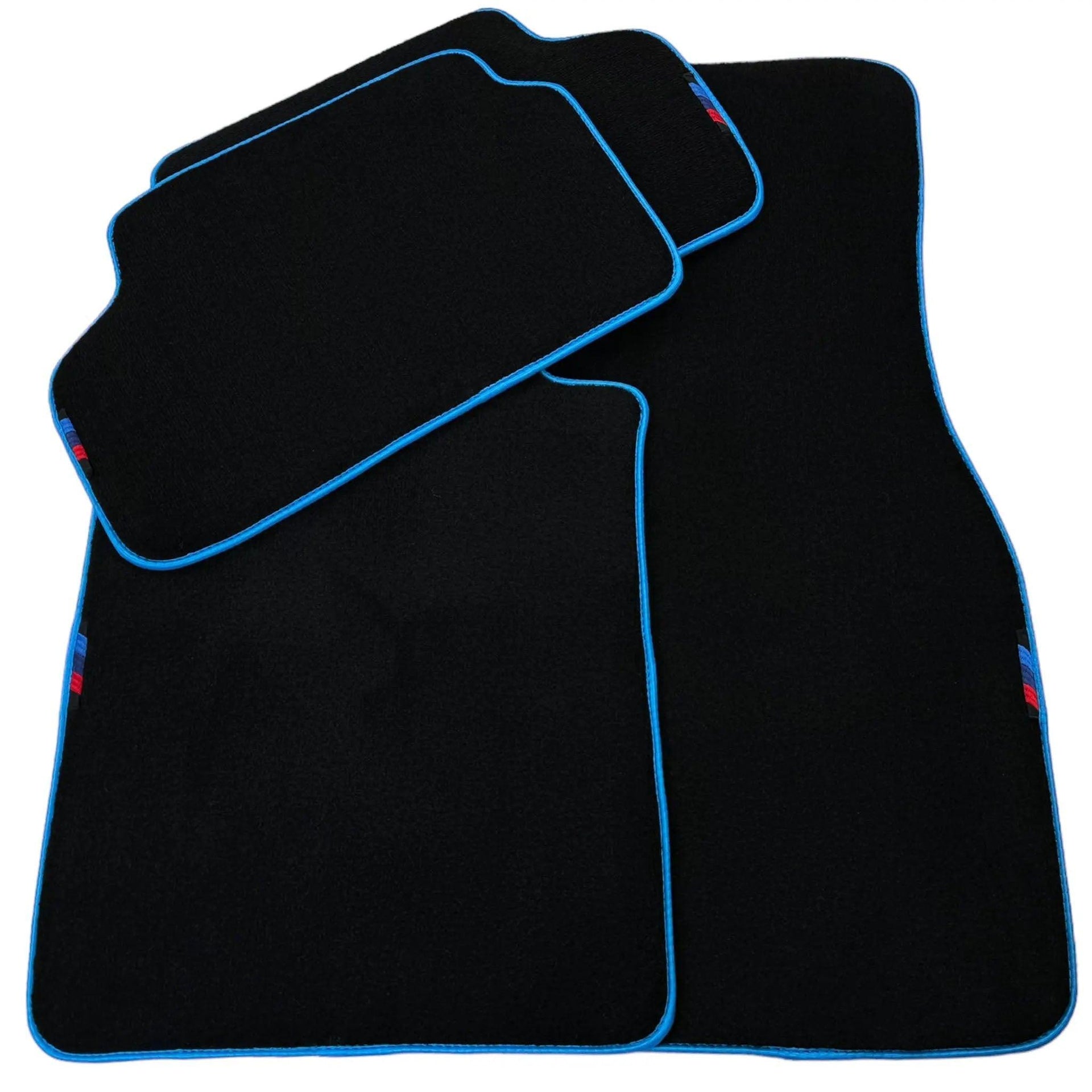 Black Mats For BMW 7 Series E32 | Sky Blue Trim - AutoWin