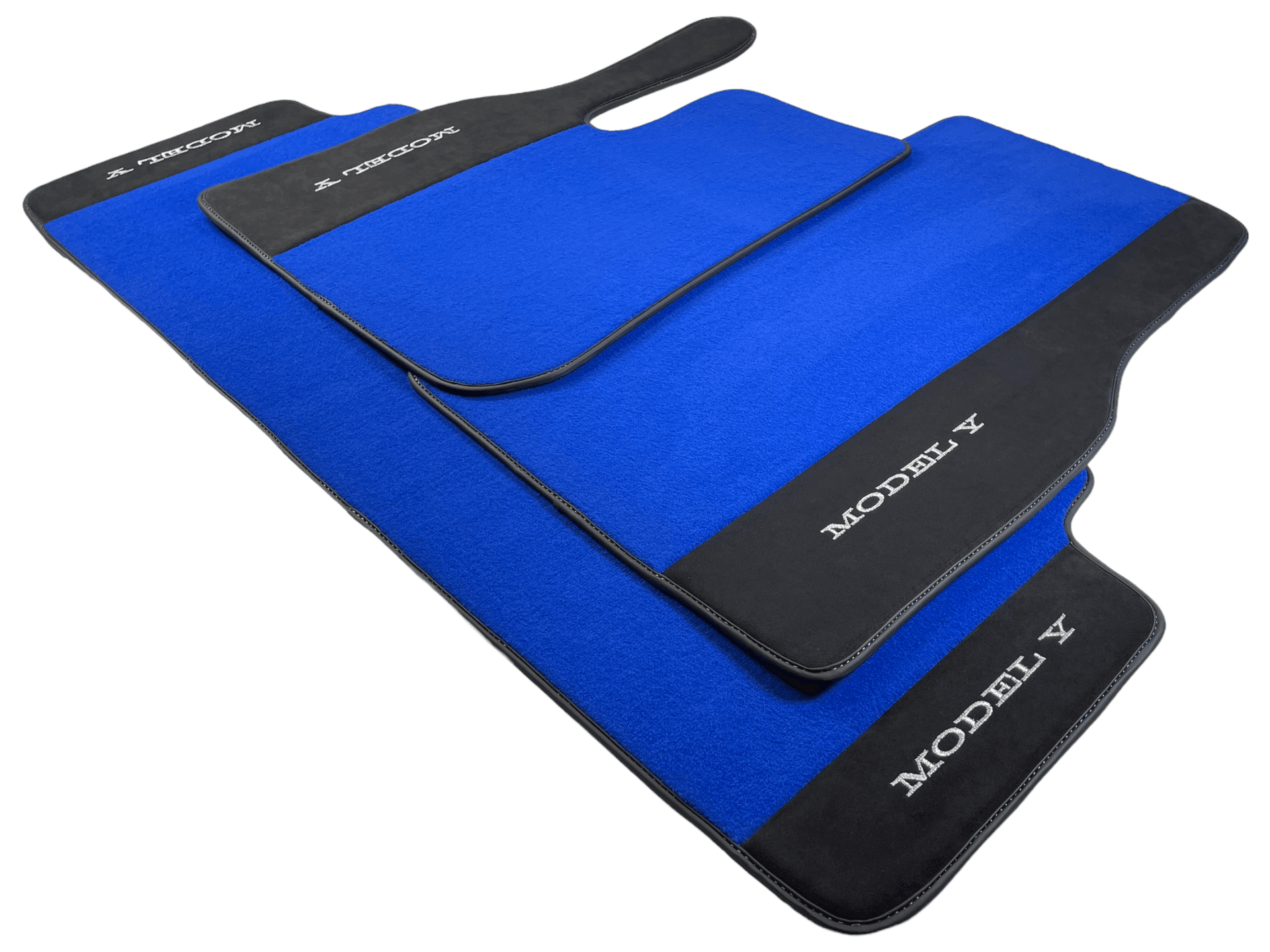 Blue Floor Mats For Tesla Model Y With Alcantara Leather - AutoWin