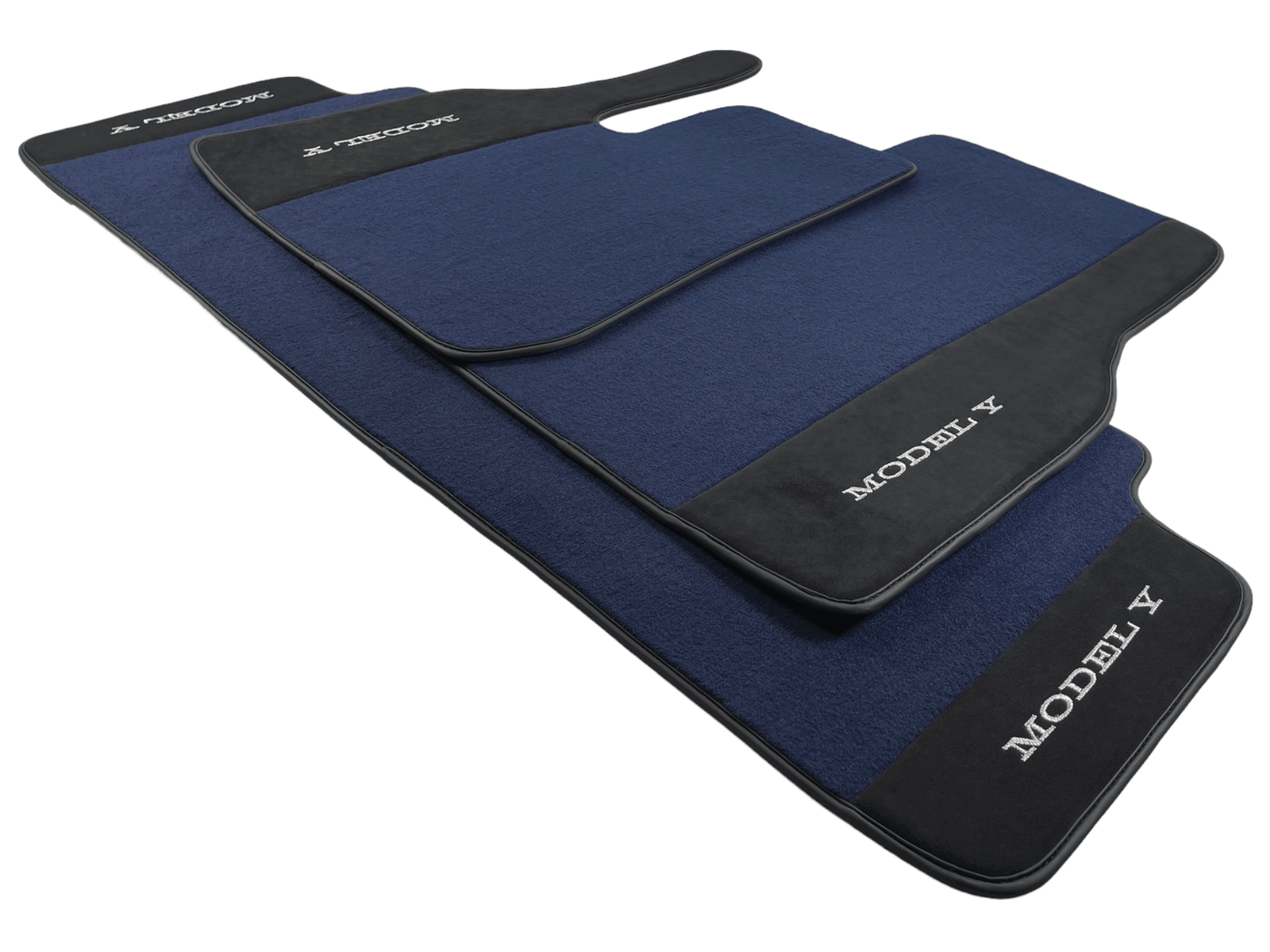 Dark Blue Floor Mats For Tesla Model Y With Alcantara Leather - AutoWin