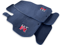 Floor Mats for Nissan GT-R Tailored Dark Blue Carpets Set With GTR Emblem - AutoWin