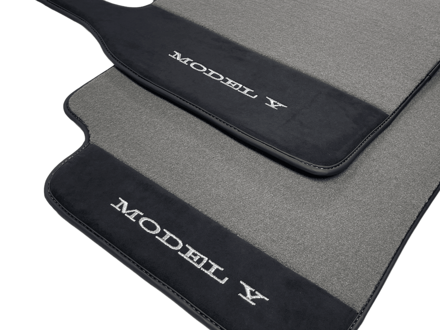 Gray Floor Mats For Tesla Model Y With Alcantara Leather - AutoWin