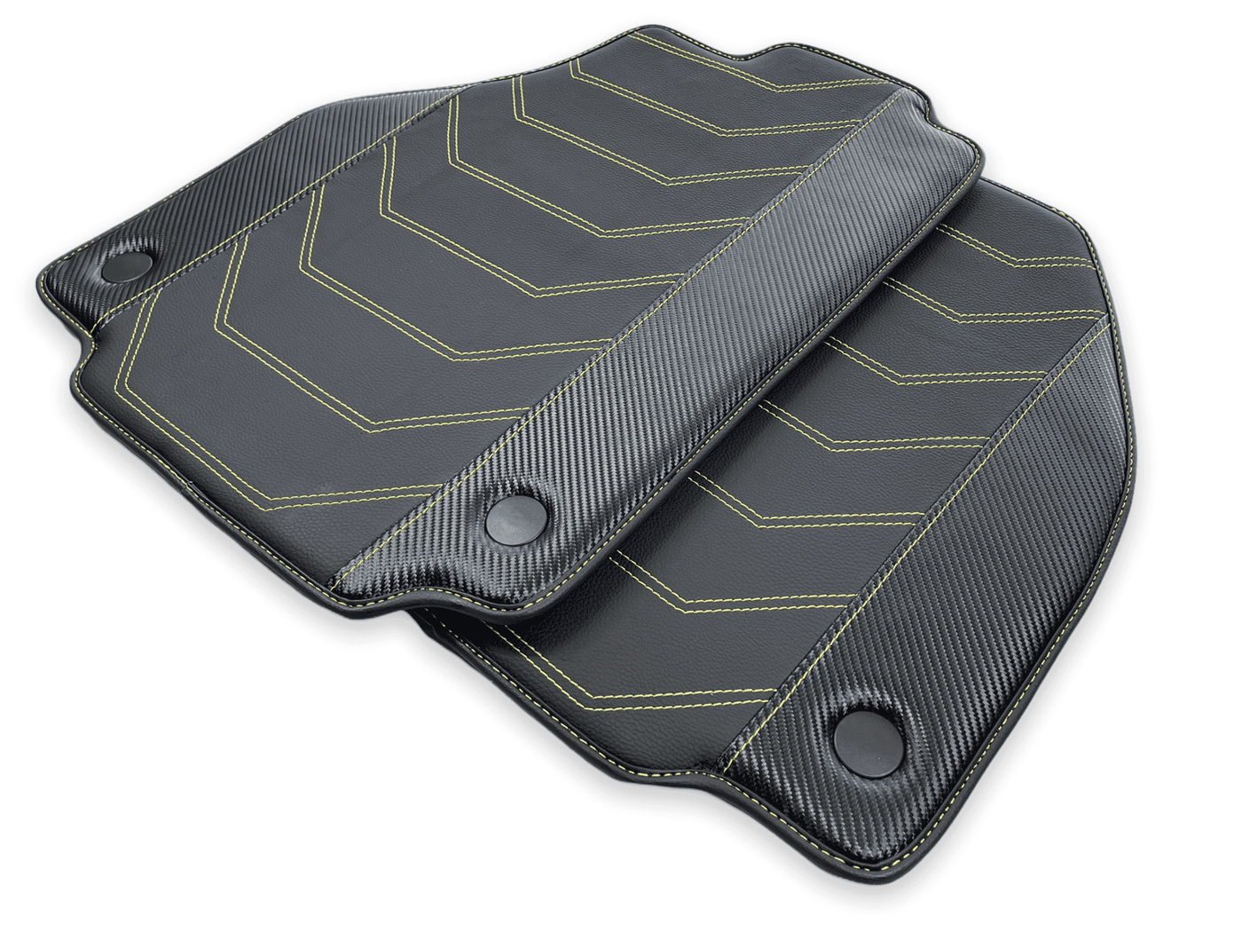 Leather Floor Mats For Ferrari 458 Italia 2009-2015 Black With Yellow Sewing - AutoWin