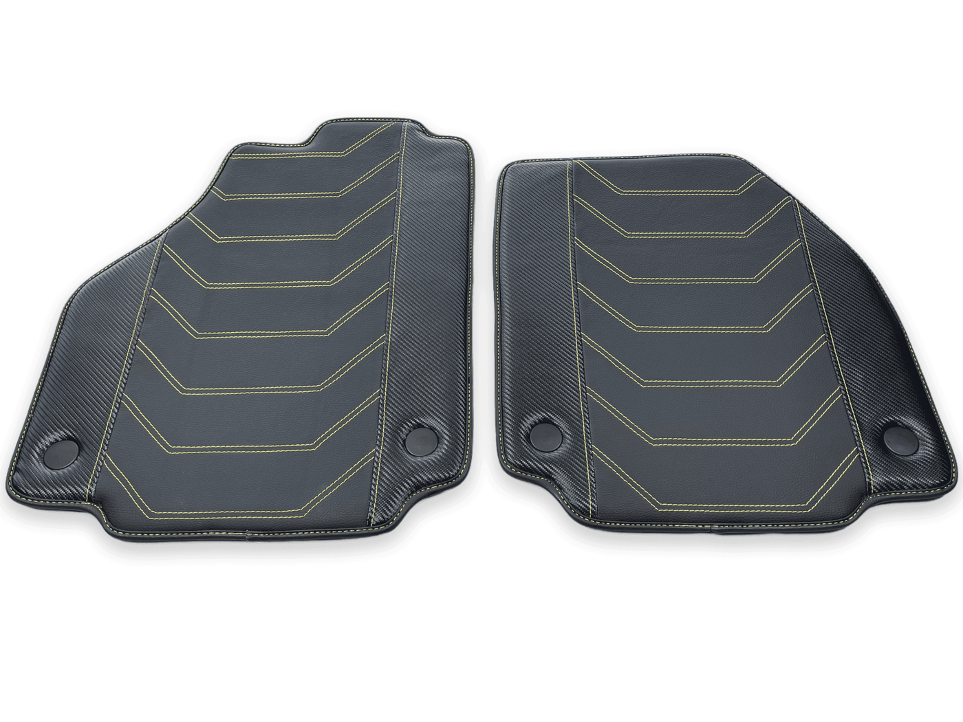 Leather Floor Mats For Ferrari 458 Italia 2009-2015 Black With Yellow Sewing - AutoWin