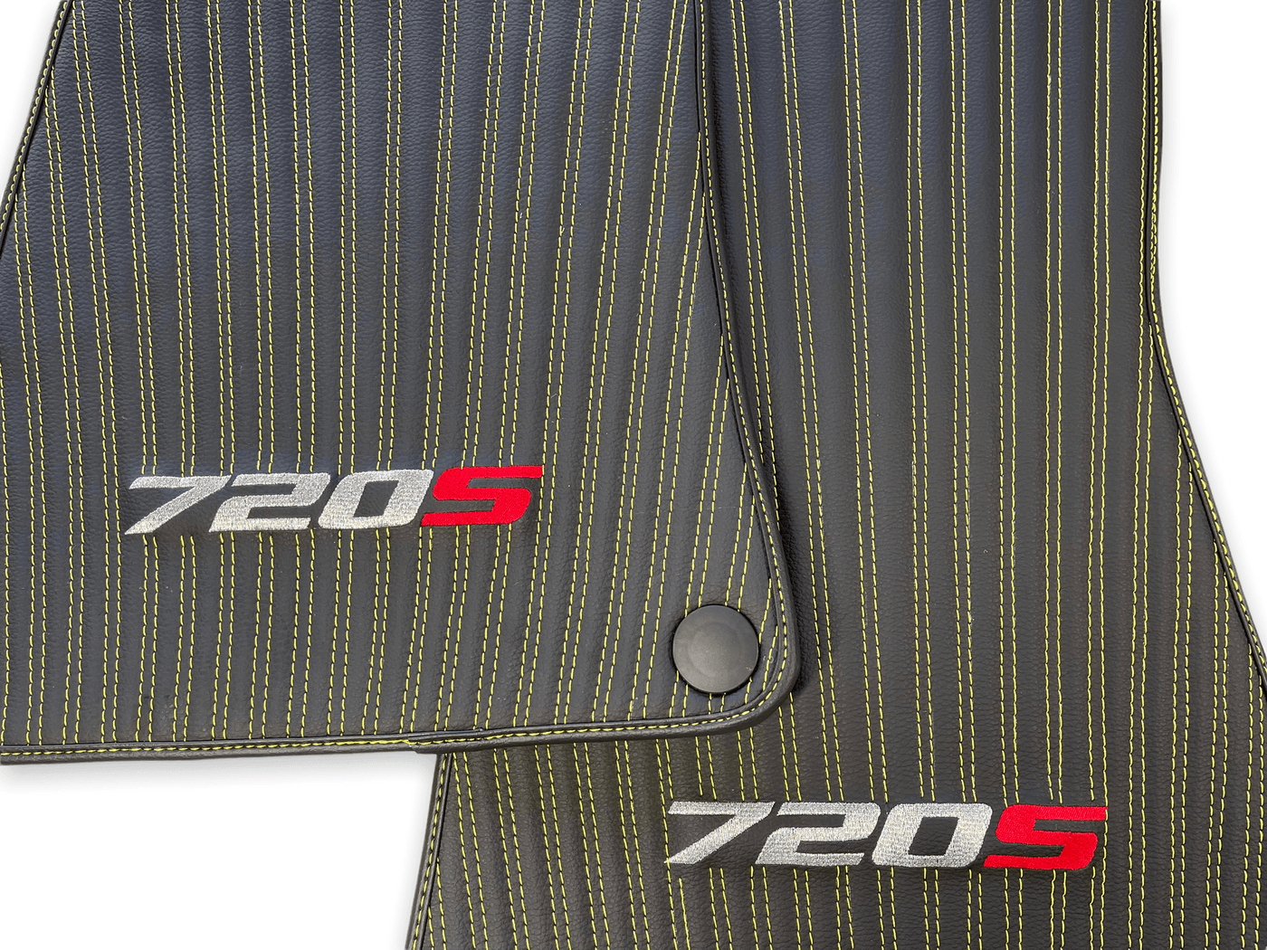 Leather Floor Mats For McLaren 720S Black Tailored Yellow Sewing - AutoWin