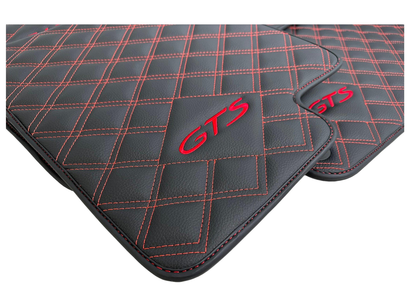 Leather Floor Mats for Porsche Cayenne GTS 2018-2023 Red Sewing - AutoWin