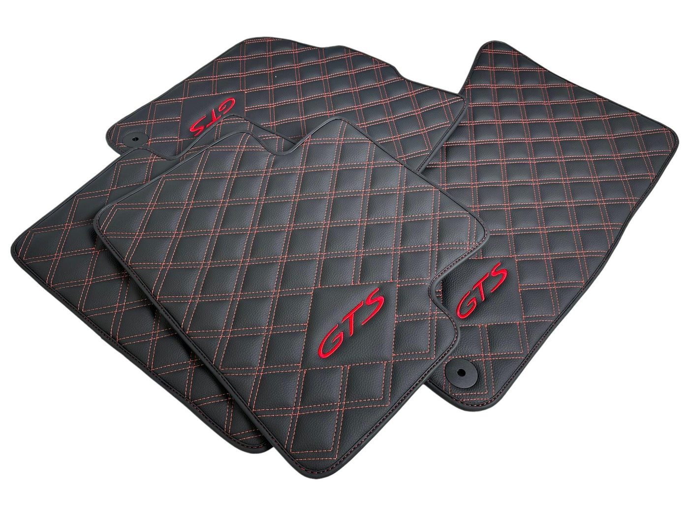 Leather Floor Mats for Porsche Cayenne GTS 2018-2023 Red Sewing - AutoWin
