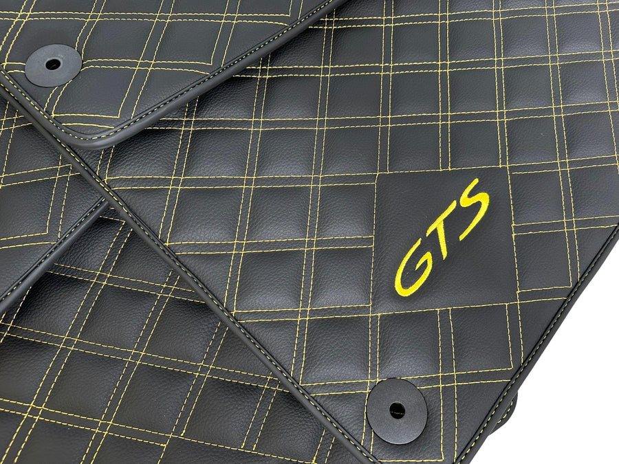 Leather Floor Mats for Porsche Panamera 2017-2023 971 Yellow Sewing - AutoWin