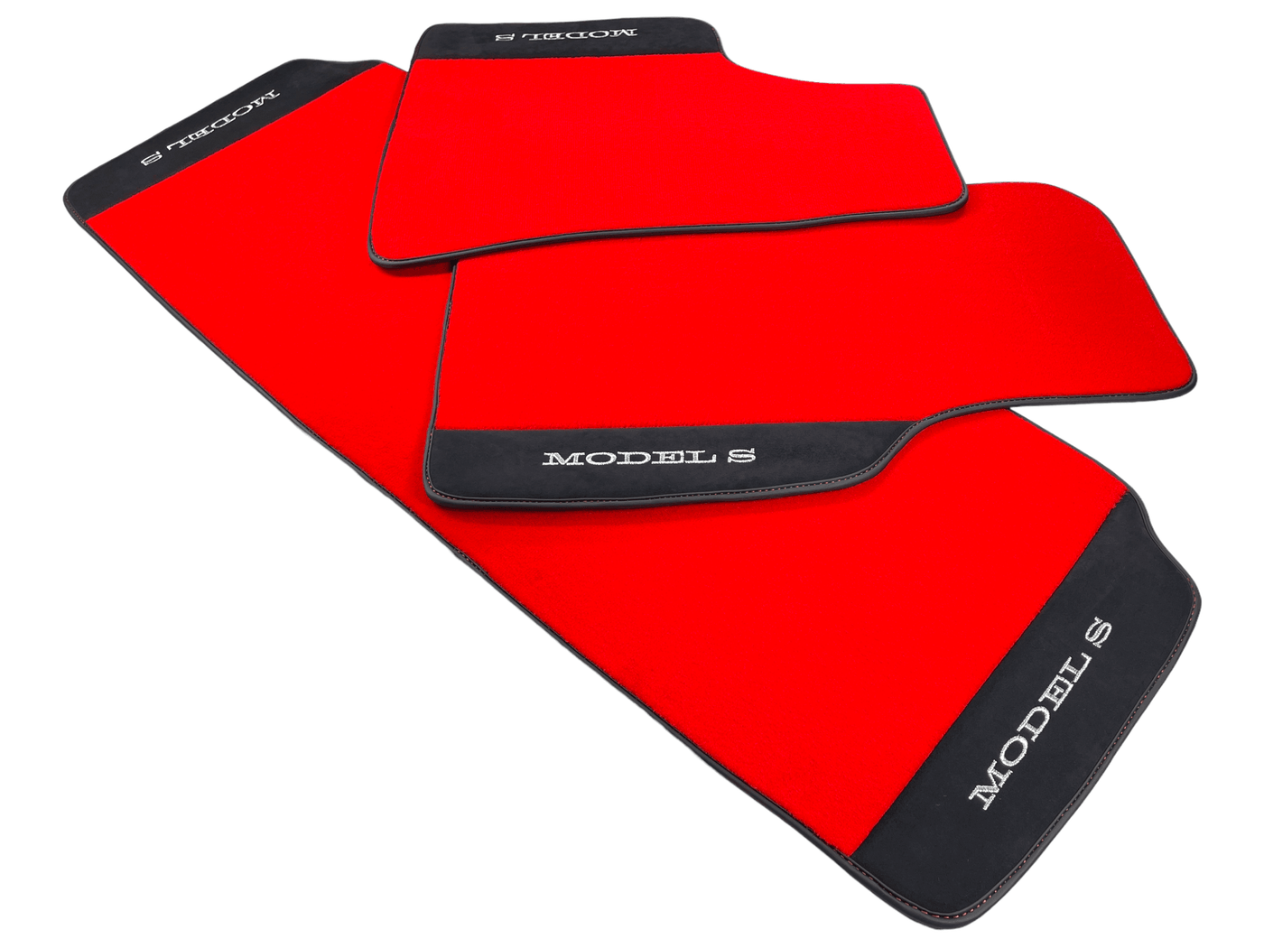 Red Floor Mats For Tesla Model S With Alcantara Leather - AutoWin