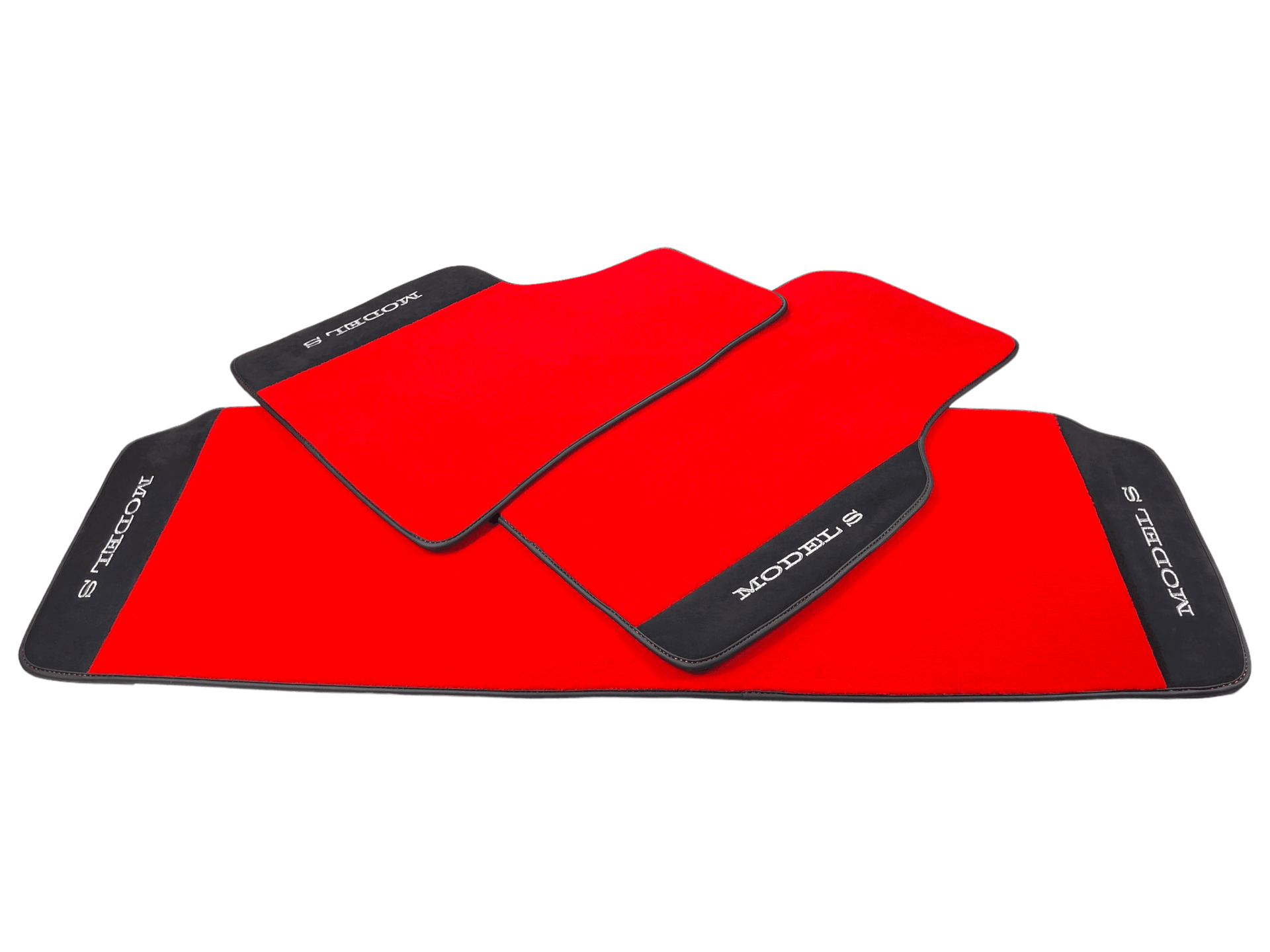 Red Floor Mats For Tesla Model S With Alcantara Leather - AutoWin