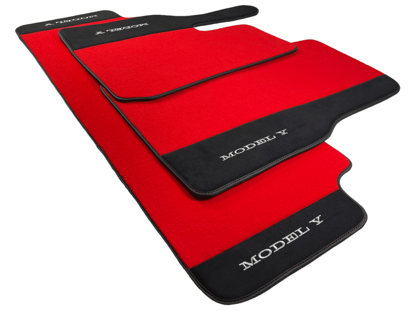 Red Floor Mats For Tesla Model Y With Alcantara Leather - AutoWin