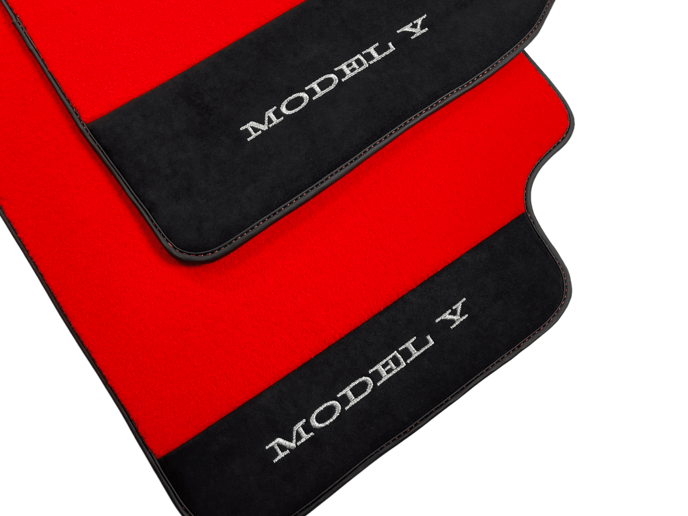Red Floor Mats For Tesla Model Y With Alcantara Leather - AutoWin